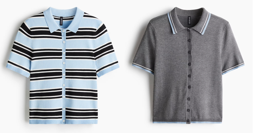 H&M（エイチアンドエム）ライトブルーのボーダー半袖カーディガン