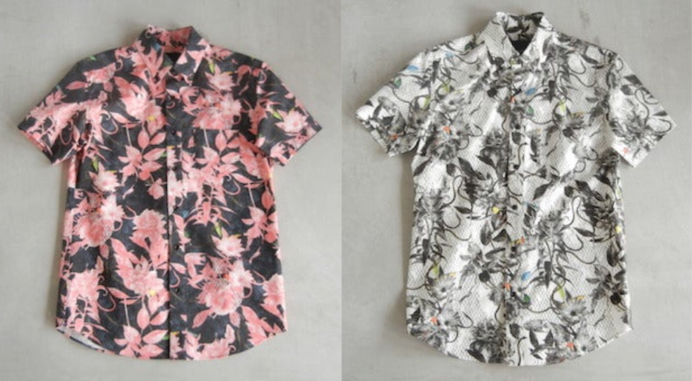 yoshio kubo（ヨシオ クボ）ピンクxブラックの花柄シャツ