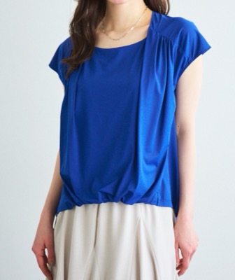 LOUNIE（ルーニィ）ブルーのギャザーブラウス