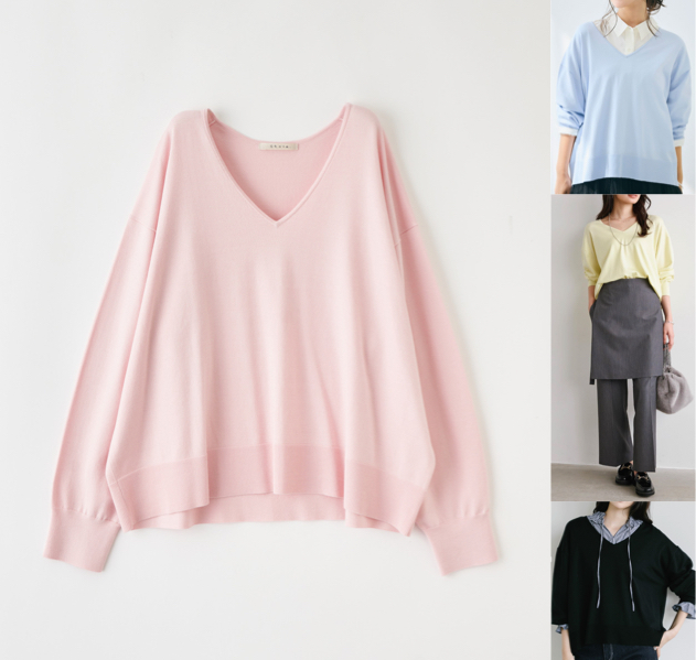Stola.（ストラ）ピンクのVネックニット