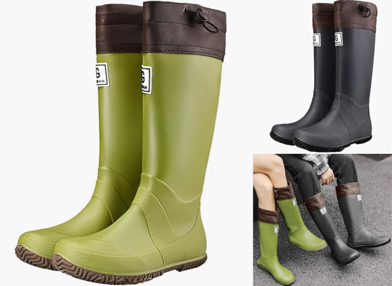 オリーブグリーンのロングレインブーツ