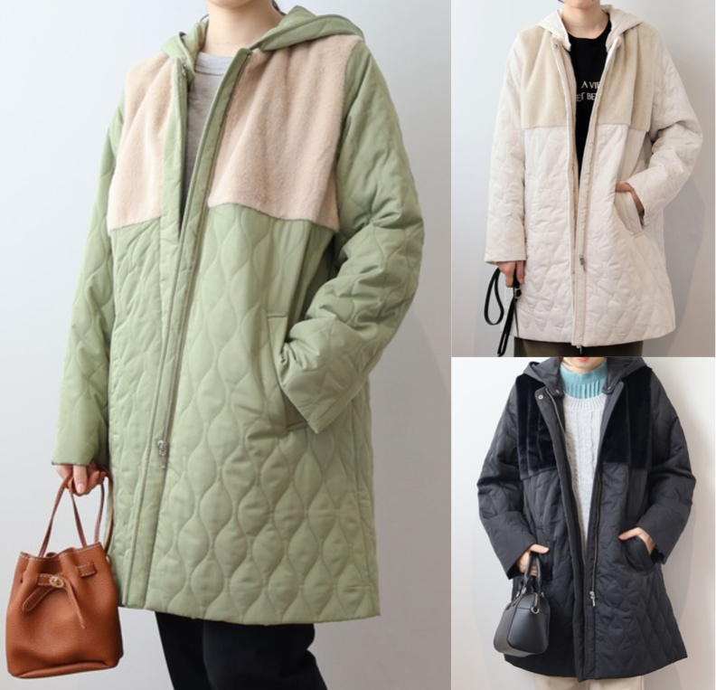MB mint breeze（エムビーミントブリーズ）ライトグリーンのファーキルトコート