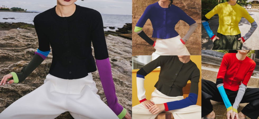 OMMO（オーエムエムオー）ブラックのカラーブロックニット