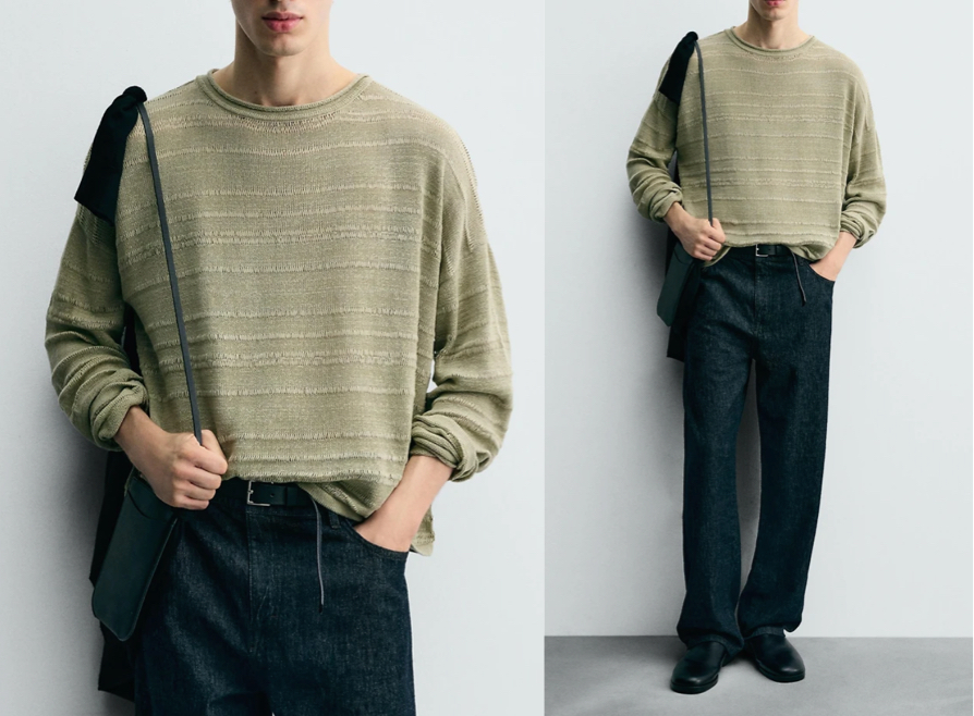 Zaraモスグリーンの長袖トップス