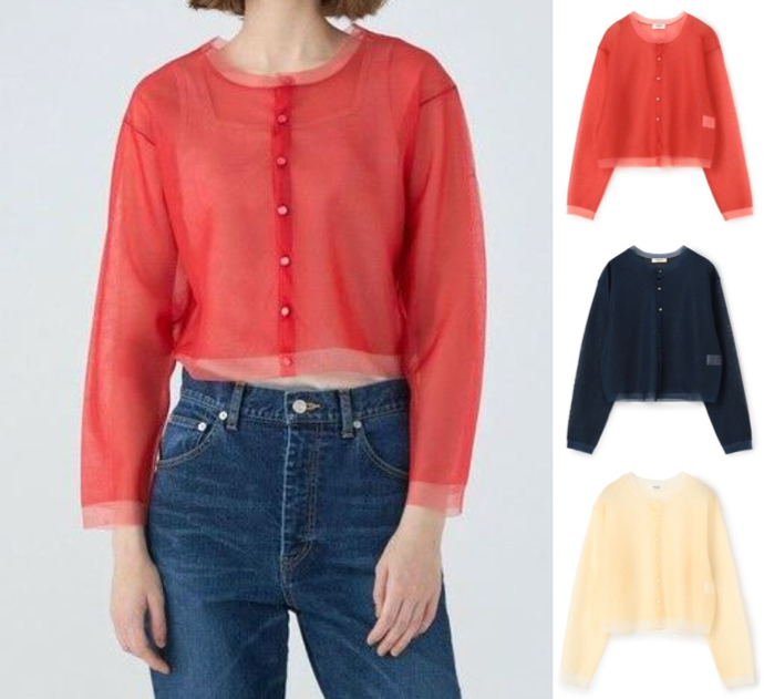 MACPHEE（マカフィー）赤いシアーカーディガン