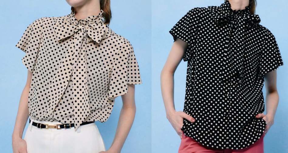 LOULOU WILLOUGHBY（ルル ウィルビー）ライトベージュのドット柄ブラウス