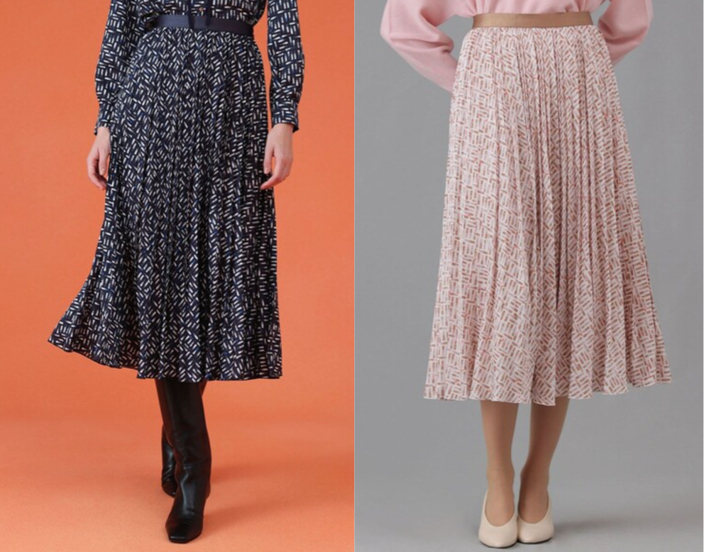 ANAYI（アナイ）ネイビーのプリントプリーツスカート