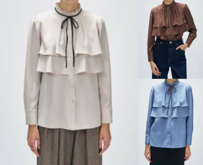 cloenc（クロエンス）ライトベージュのフリルネックブラウス