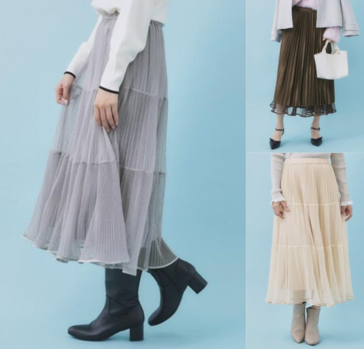 INDEX(インデックス)グレーのシアーフレアスカート