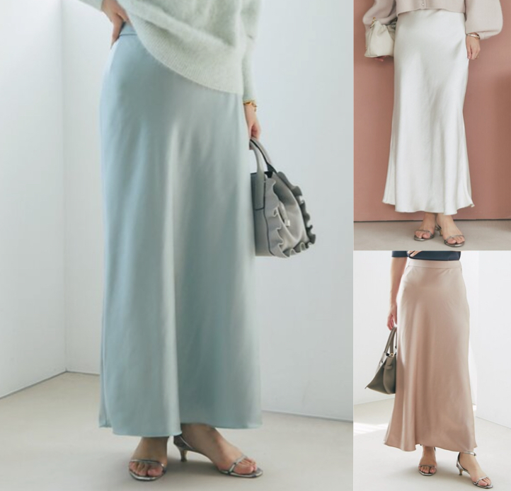 La boutique BonBon(ラブティックボンボン)ミントのサテンロングナロースカート