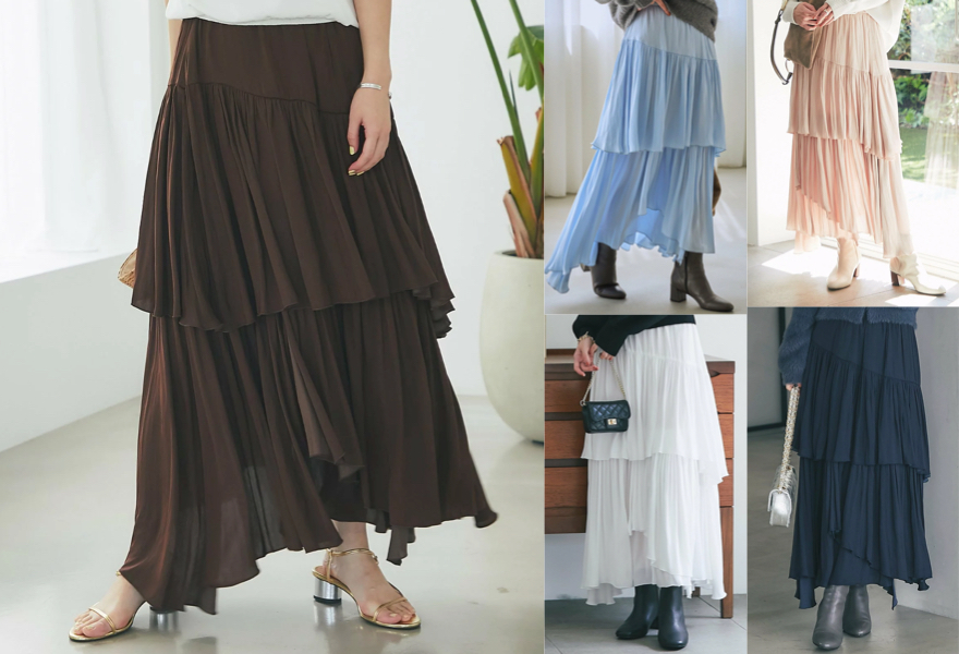 La boutique BonBon(ラブティックボンボン)ブラウンのティアードスカート