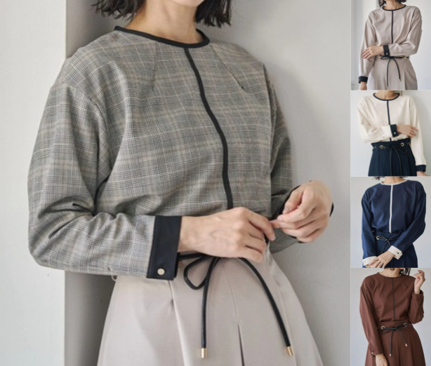 TONAL（トーナル）グレーのチェック柄ブラウス