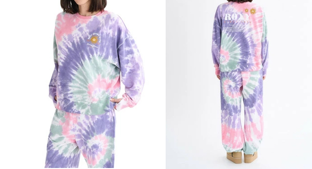 ピンク×パープル系のダイタイ柄スエット