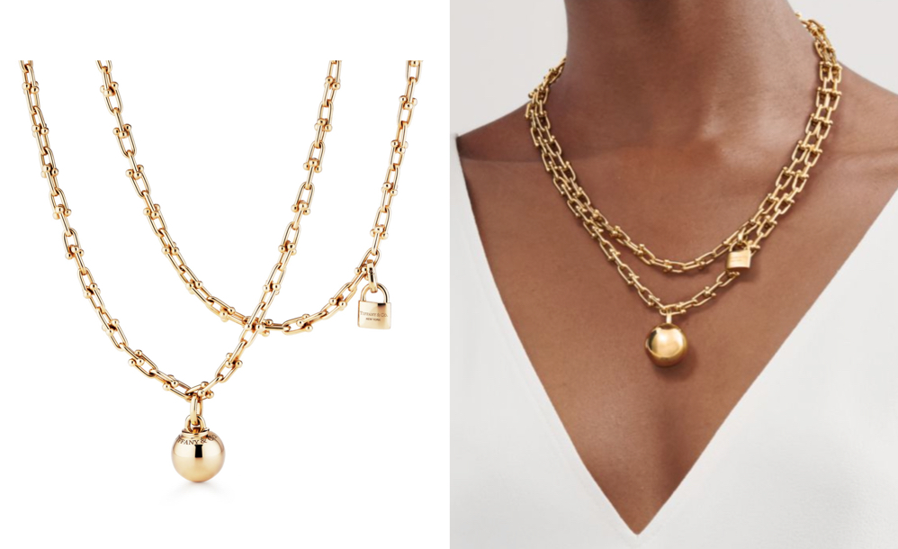 Tiffanyゴールドのチャーム付きチェーンネックレス