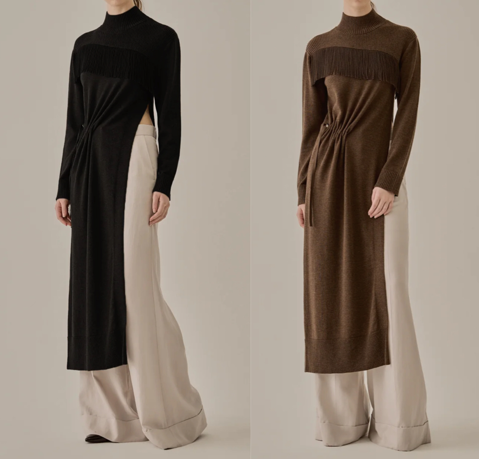 AKIRANAKA(アキラナカ)ブラックのハイネックロングニット