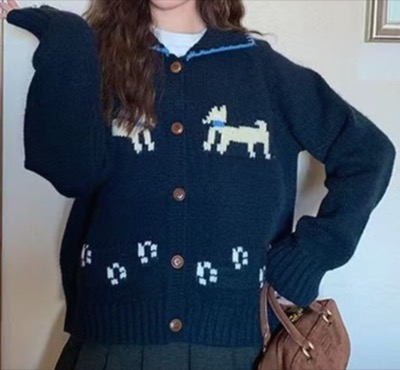 AsheKsha(アシクシャ)ネイビーの刺繍カーディガン