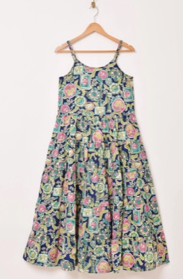 grapefruitmoon(グレープフルーツムーン)ネイビーのアンティーク柄ティアードキャミワンピース