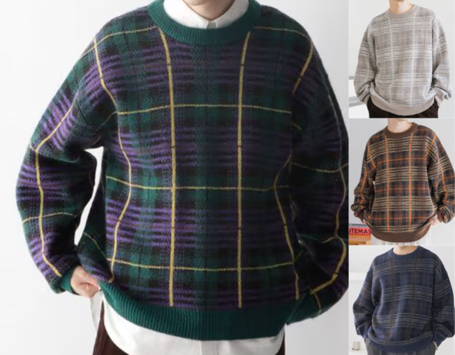 RAGEBLUE(レイジブルー)グリーンのチェック柄ニット
