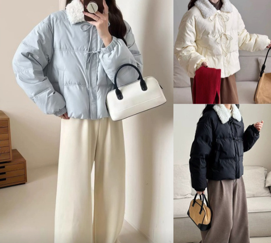 shopnikonikoブルーのリボンデザインブルゾン