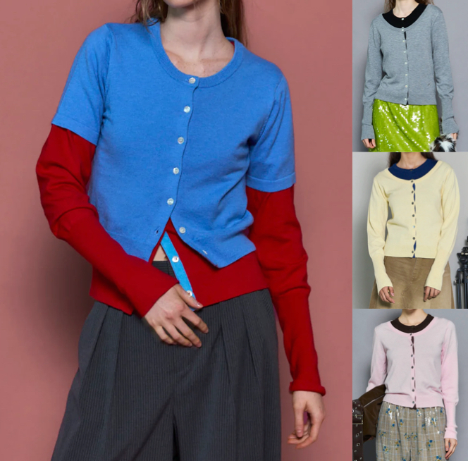 MAISON SPECIAL（メゾンスペシャル）ブルーxレッドのレイヤードカーディガン