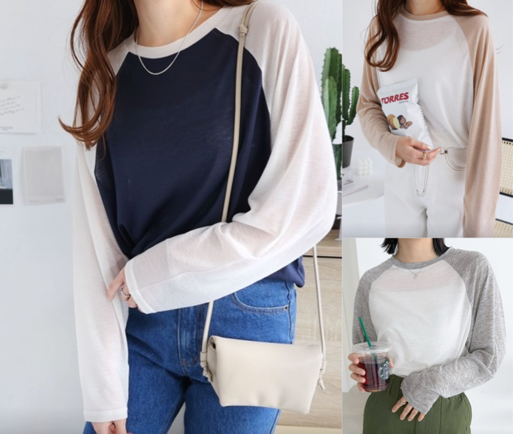 andme（アンドミー）ホワイトxブルーのリンガーTシャツ