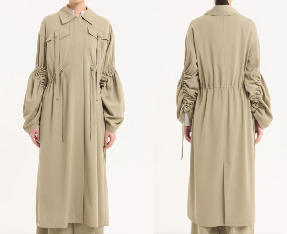 murralライトグレーの袖シャーリングコート