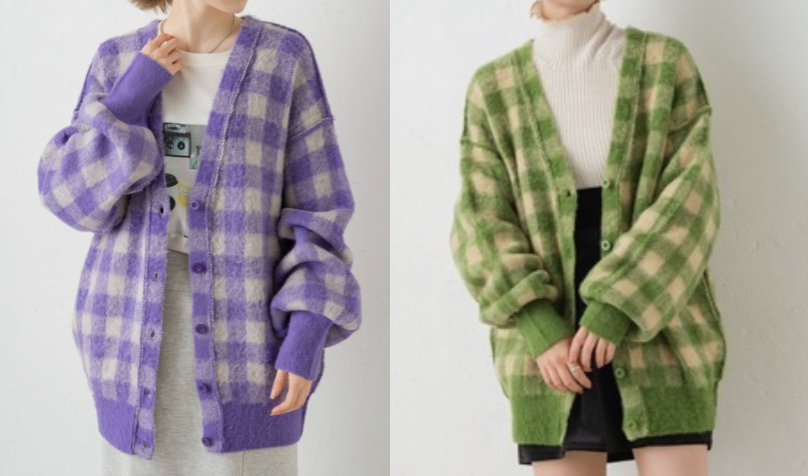 Kastane（カスタネ）パープルのチェック柄カーディガン