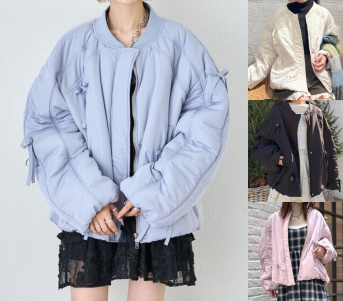 w closet（ダブルクローゼット）サックスブルーのリボンブルゾン