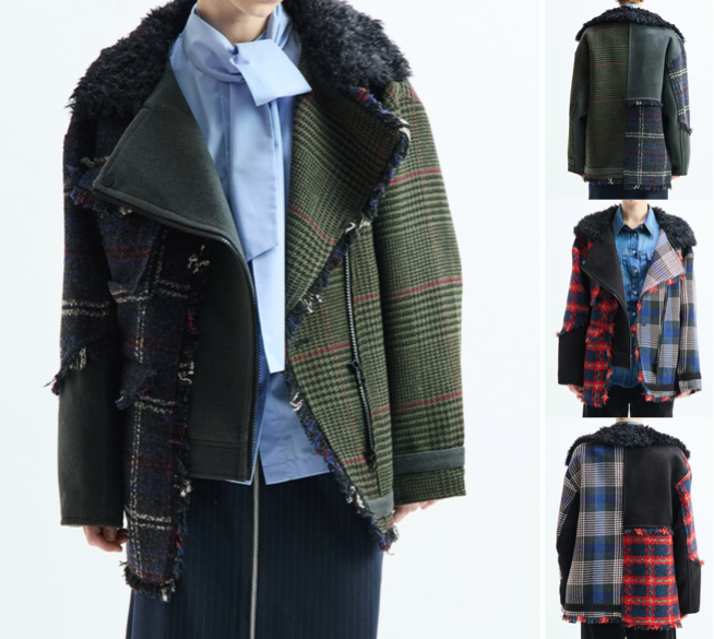 AULA AILA（アウラ アイラ）ネイビーxグリーンのチェック柄コンビブルゾン