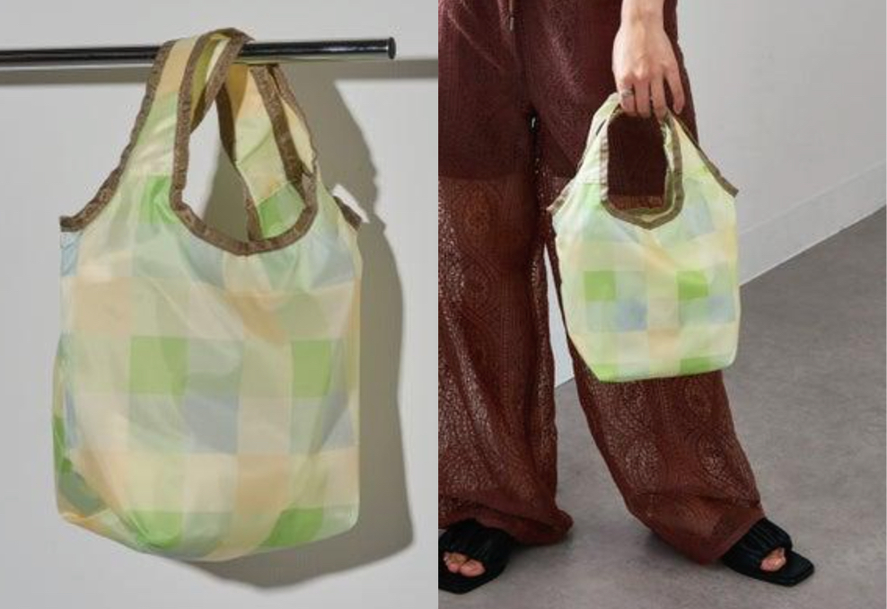 SETUP7(セットアップセブン)ライトグリーン系のチェック柄エコバッグ