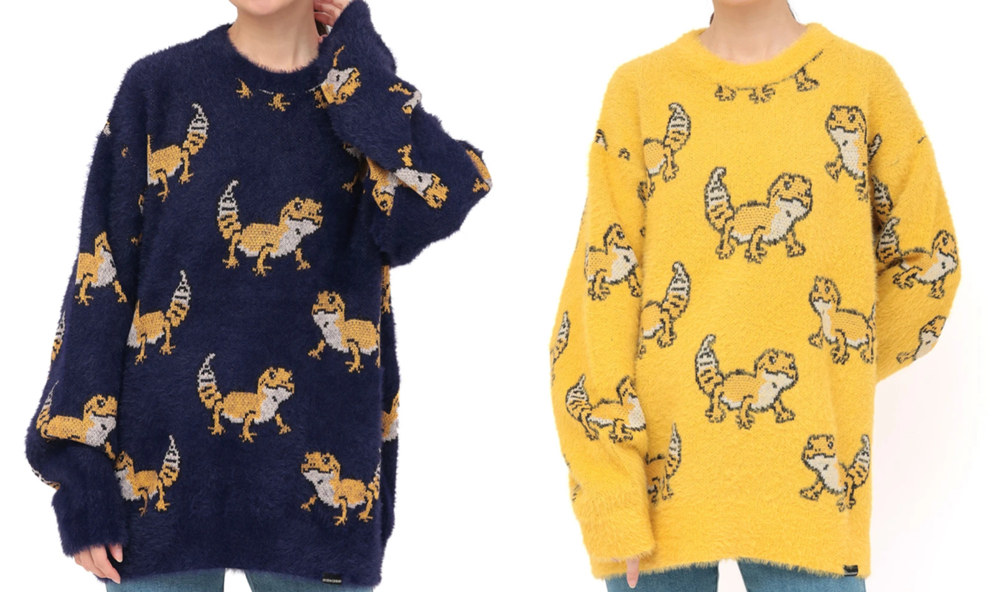 go slow caravan（ゴースローキャラバン）ネイビーのトカゲ柄ニット