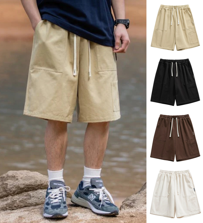 HOOK（フック）ベージュのビッグポケットハーフカーゴパンツ