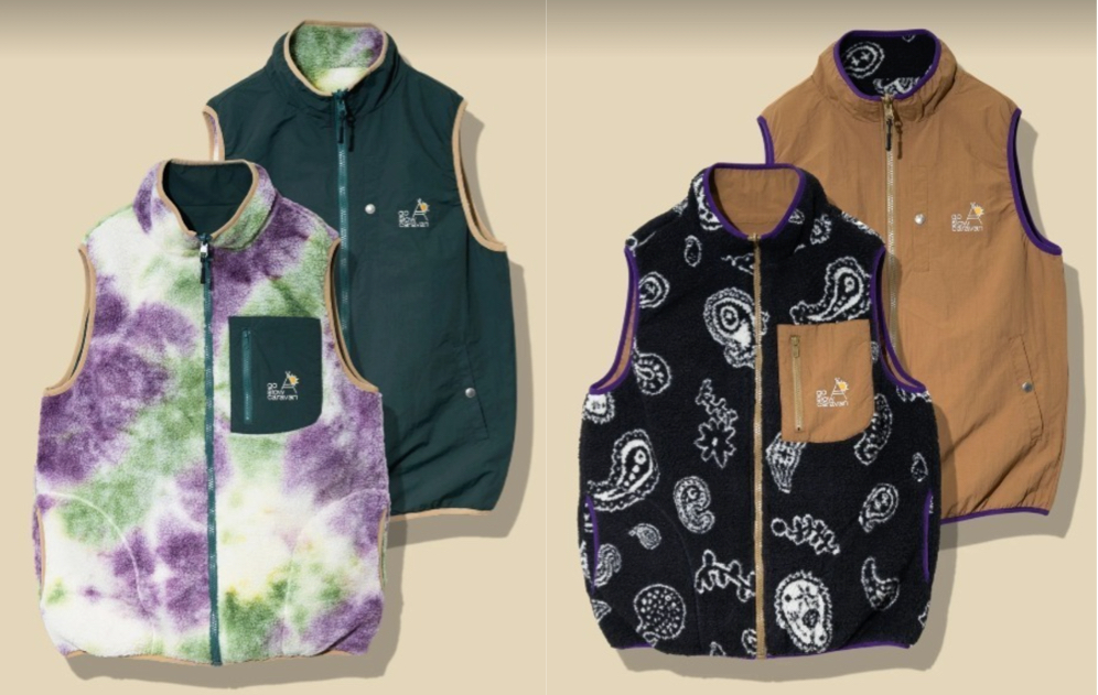 go slow caravan（ゴースローキャラバン）パープル系のボア × ナイロンリバーシブルベスト