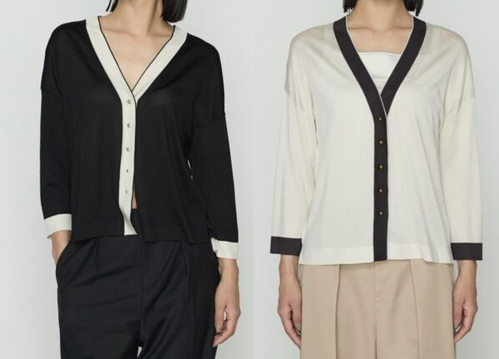 COMME CA(コムサ)ブラックのバイカラーカーディガン