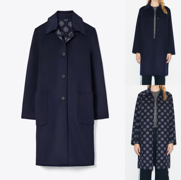 toryburchブラックのリバーシブルロングコート