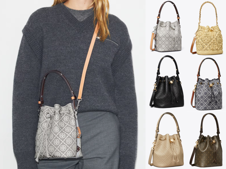 TORY BURCH(トリーバーチ)ライトグレーのモノグラムバケットバッグ