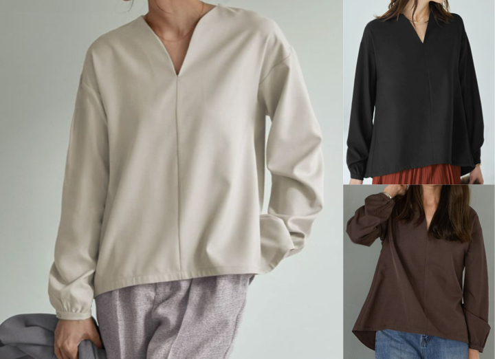 STYLE DELI（スタイルデリ）ライトベージュのVネックブラウス