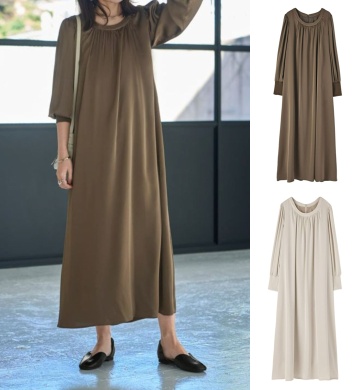 STYLE DELI（スタイルデリ）ブラウンのギャザーワンピース