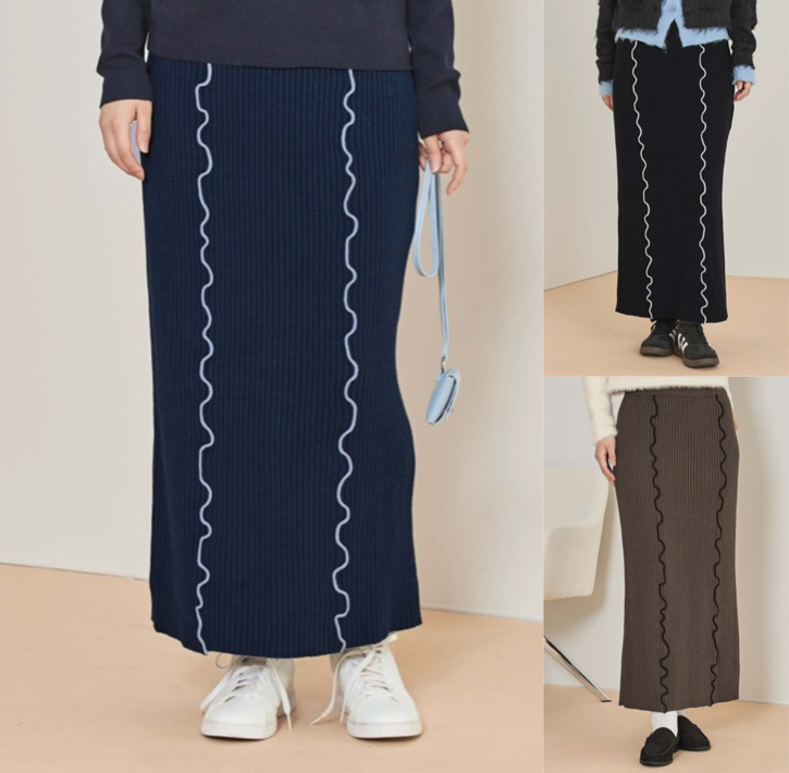 miette(ミエット)ネイビーの配色メローニットスカート