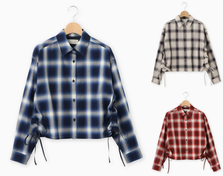 Mylanka(ミランカ)ネイビーのチェック柄ギャザーシャツ