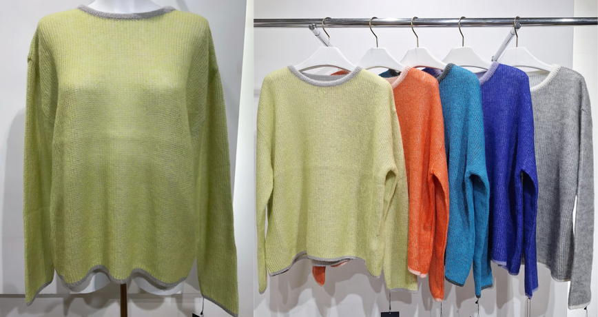 ATELIER SIX（アトリエシックス）ライトグリーンの配色クルーネックニット