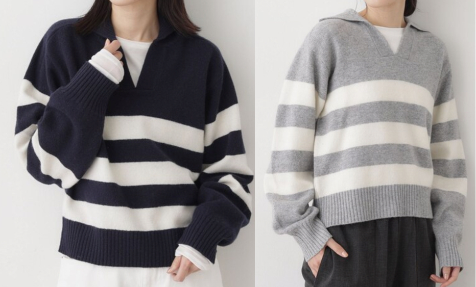 Dessin（デッサン）ネイビーのボーダースキッパーニット