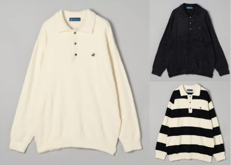 Beverly Hills Polo Club(ビバリーヒルズポロクラブ)ホワイトのシャギーポロニット