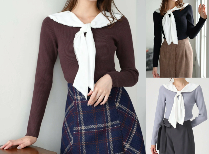 MISCH MASCH(ミッシュマッシュ)ブラウンxホワイトのセーラーカラーニット
