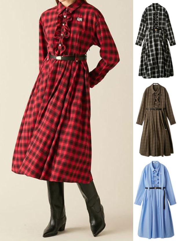 FURFUR(ファーファー)赤いチェック柄シャツワンピース