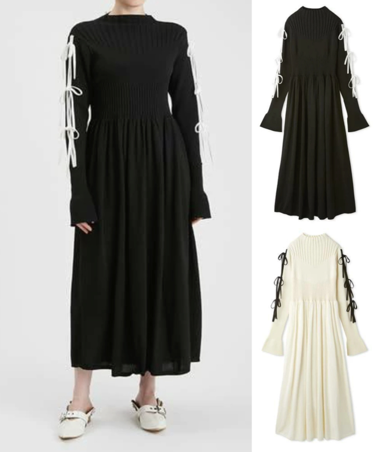 FURFUR(ファーファー)ブラックのサイドリボンニットワンピース