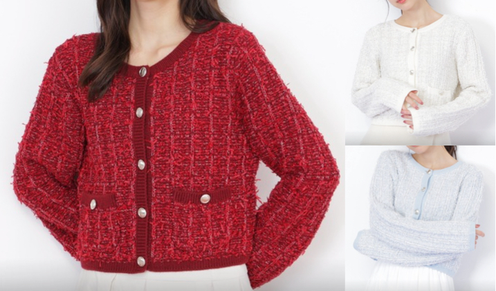 JILL by JILL STUART(ジルスチュアート)赤いラメツイードニットカーディガン