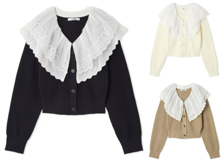 SNIDEL(スナイデル)ネイビーのレースカラーニット