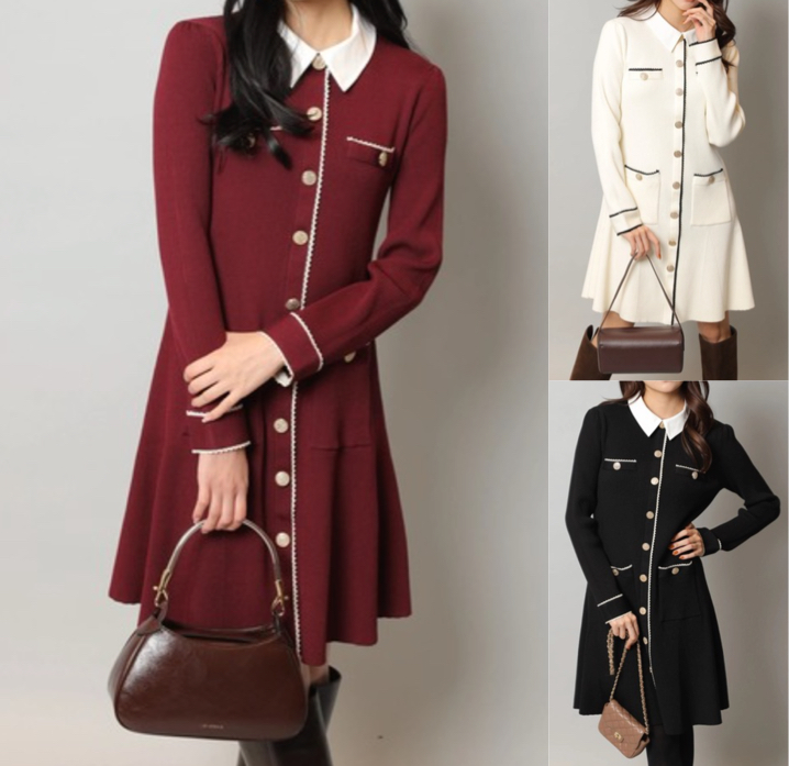 Apuweiser-riche(アプワイザーリッシェ)ボルドーのレースニットワンピース