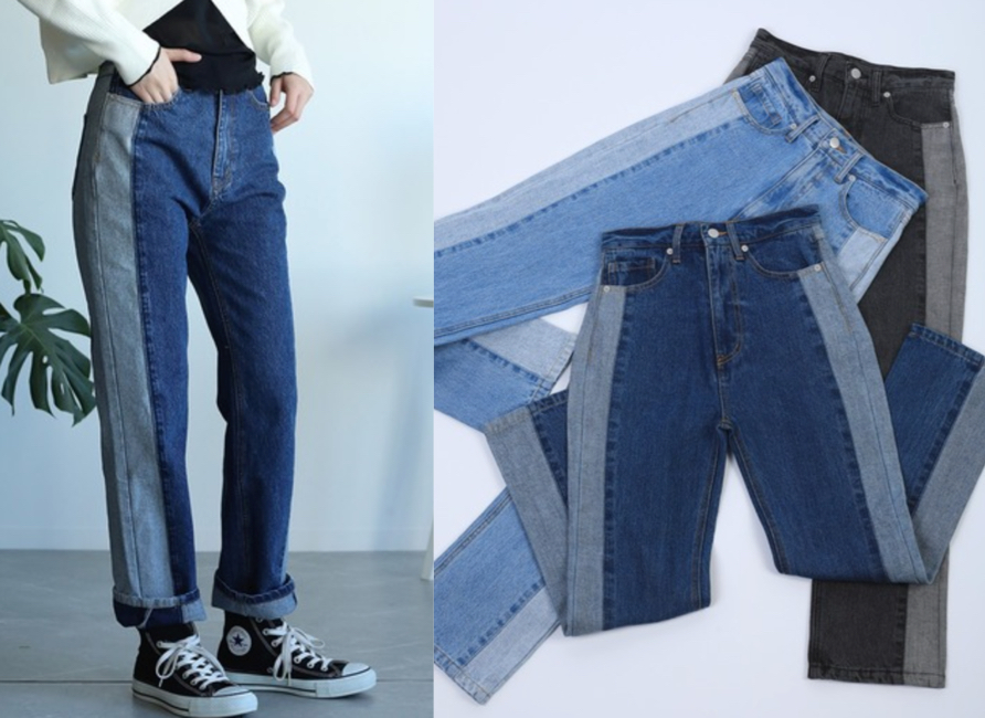 aimoha(アイモハ)ブルーのバイカラーデニムパンツ